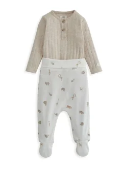 Mamas & Papas Cream 100% Cotton Rib Bodysuit and Safari Print Leggings Set Best