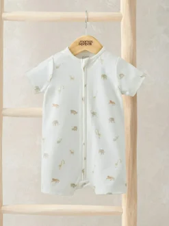 Mamas & Papas Cream 100% Cotton Safari Print Zip Shortie Romper Discount