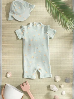 Mamas & Papas Green Lemon Print Textured Short Sleeve Rashsuit Best