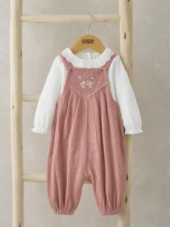 Mamas & Papas Pink 100% Cotton Crinkle Dungaree And Bodysuit Set Sale
