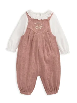 Mamas & Papas Pink 100% Cotton Crinkle Dungaree And Bodysuit Set Sale