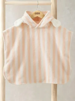 Mamas & Papas Pink Flower Petal Striped Towelling 100% Cotton Poncho Outlet