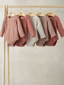 Mamas & Papas Pink Woodblock Long Sleeve Bodysuits Pack of 5