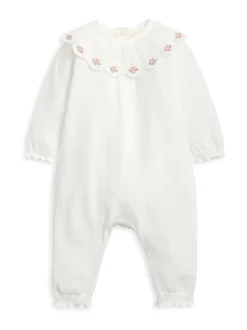 Mamas & Papas White Embroidered Scallop Collar Romper with Frill Trim Best