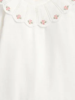 Mamas & Papas White Embroidered Scallop Collar Romper with Frill Trim Best