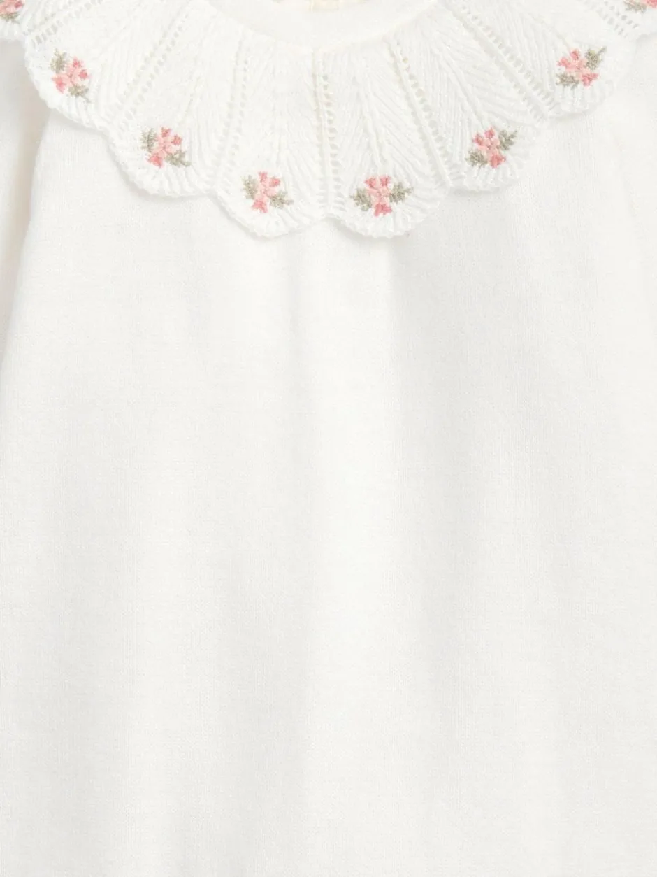 Mamas & Papas White Embroidered Scallop Collar Romper with Frill Trim Best