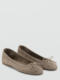 Mango Brown Suede Bow Ballet Flats