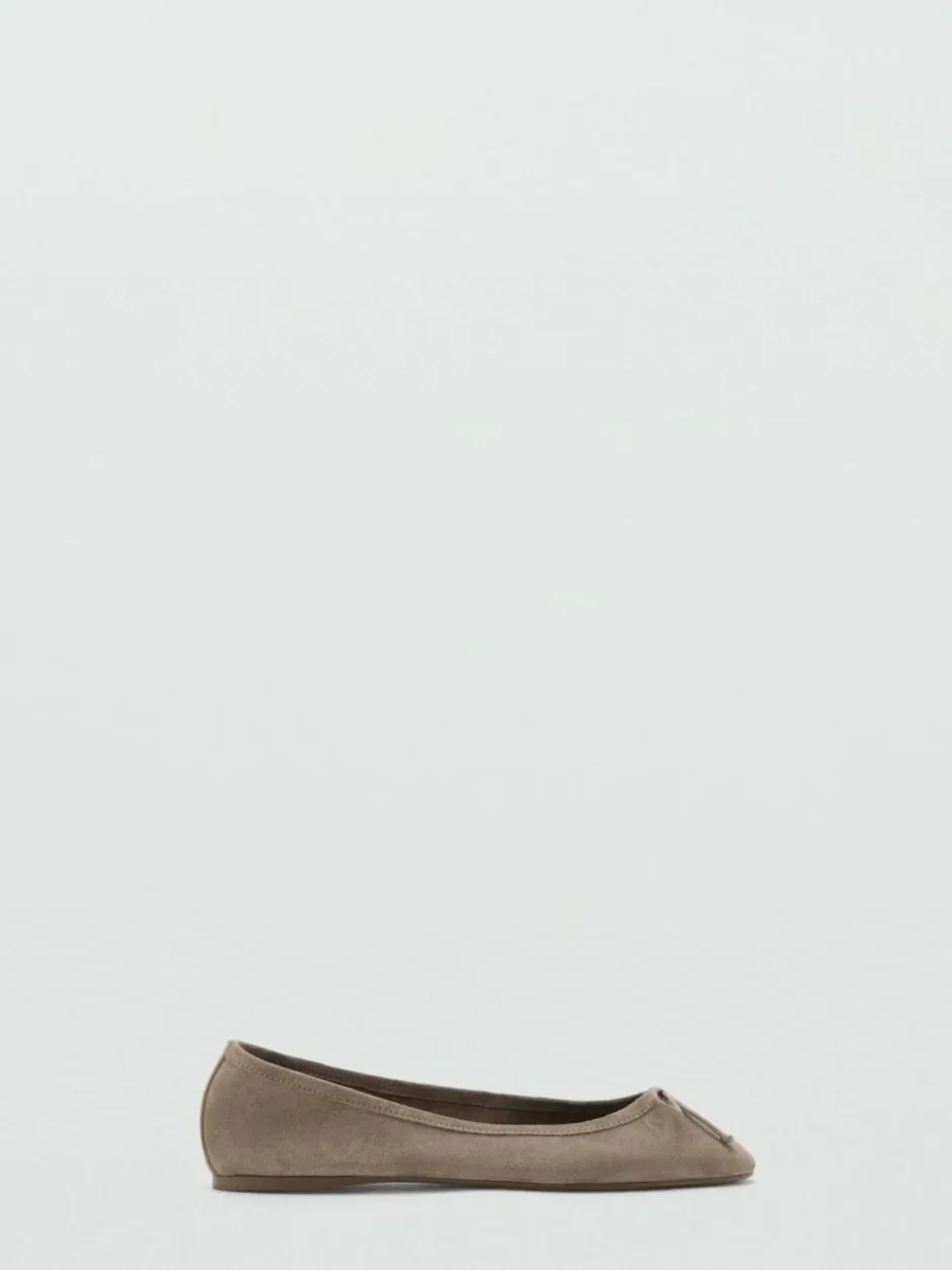 Mango Brown Suede Bow Ballet Flats