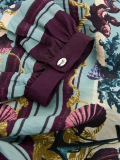 Next Keyhole Detail Relaxed Long Sleeve Blouse Marine Border Print