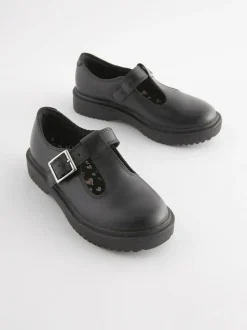 Next Matt Black Leather T-Bar Chunky School Shoes Outlet