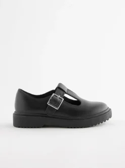 Next Matt Black Leather T-Bar Chunky School Shoes Outlet