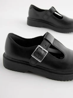 Next Matt Black Leather T-Bar Chunky School Shoes Outlet