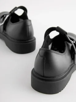 Next Matt Black Leather T-Bar Chunky School Shoes Outlet