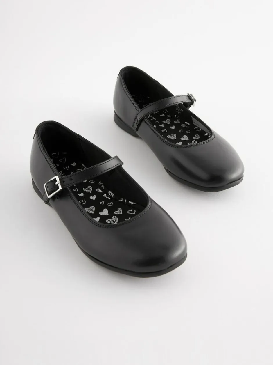 Next Standard Fit (F) Leather Mary Jane School Shoes Matt Black Discount