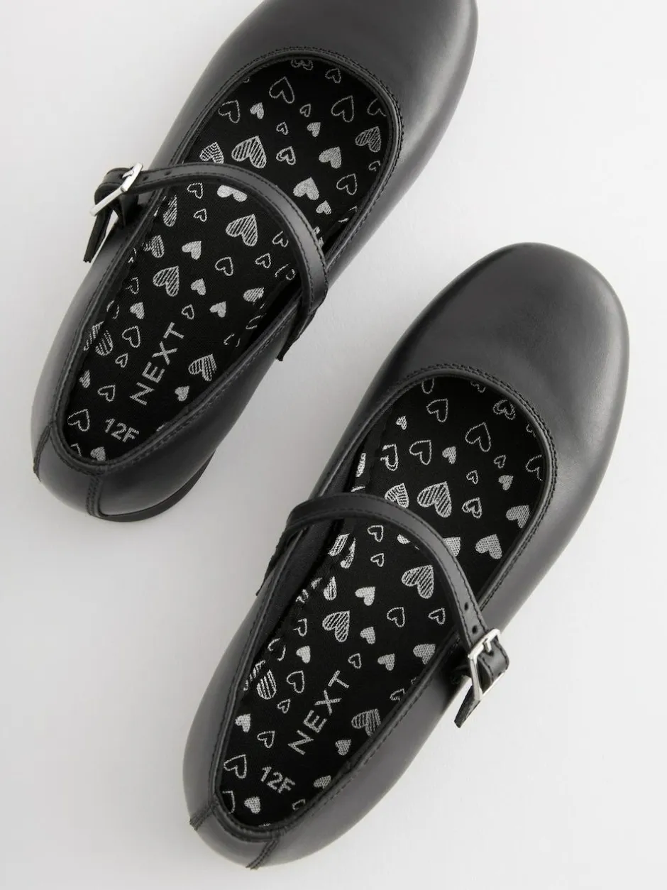 Next Standard Fit (F) Leather Mary Jane School Shoes Matt Black Discount