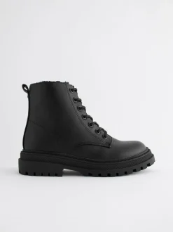 Next Matt Black Standard Fit (F) Warm Lined Lace-Up Ankle Boots Clearance