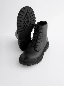 Next Matt Black Standard Fit (F) Warm Lined Lace-Up Ankle Boots Clearance