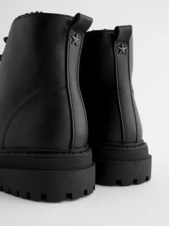 Next Matt Black Standard Fit (F) Warm Lined Lace-Up Ankle Boots Clearance