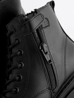 Next Matt Black Standard Fit (F) Warm Lined Lace-Up Ankle Boots Clearance