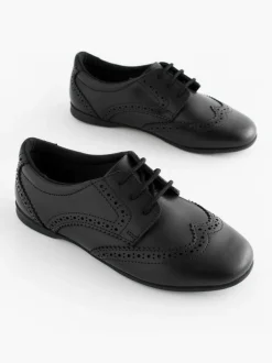 Next Standard Fit (F) Leather Brogue Lace-Up School Shoes Matt Black Outlet