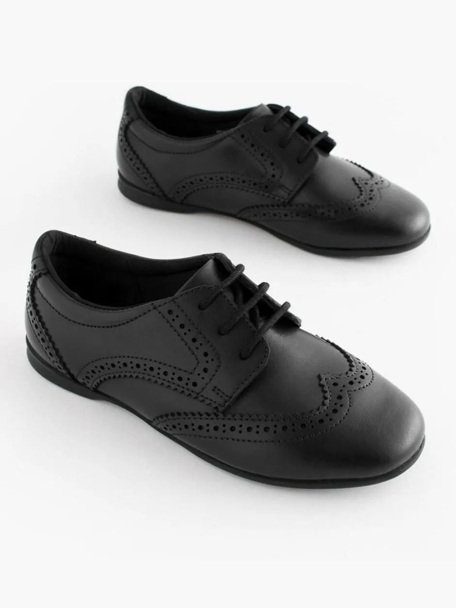 Next Standard Fit (F) Leather Brogue Lace-Up School Shoes Matt Black Outlet