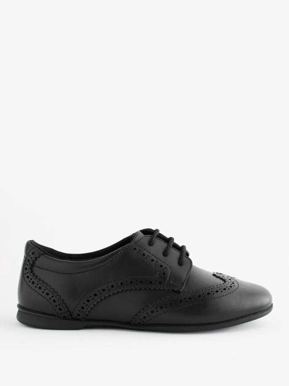 Next Standard Fit (F) Leather Brogue Lace-Up School Shoes Matt Black Outlet