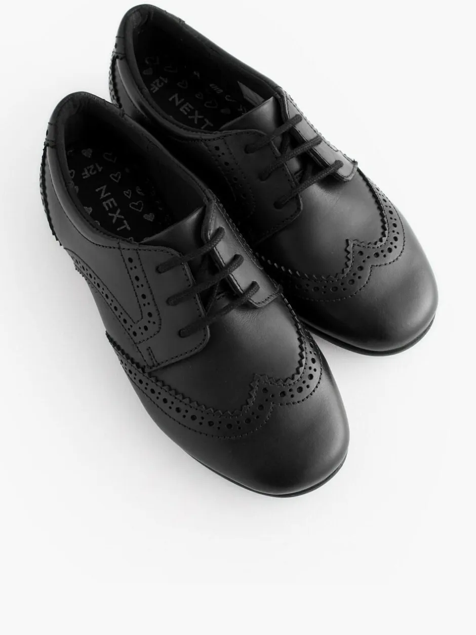 Next Standard Fit (F) Leather Brogue Lace-Up School Shoes Matt Black Outlet