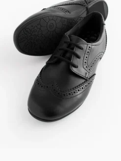 Next Standard Fit (F) Leather Brogue Lace-Up School Shoes Matt Black Outlet