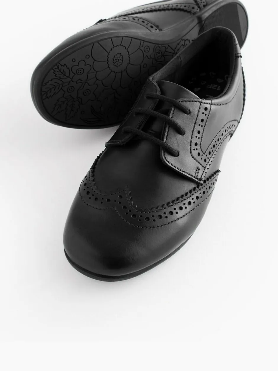 Next Standard Fit (F) Leather Brogue Lace-Up School Shoes Matt Black Outlet