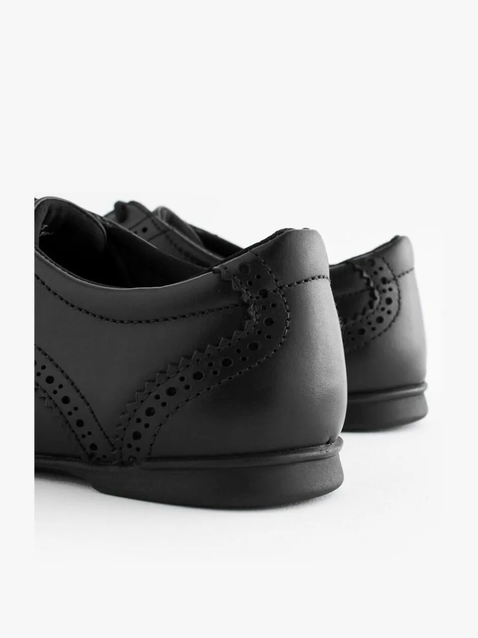 Next Standard Fit (F) Leather Brogue Lace-Up School Shoes Matt Black Outlet