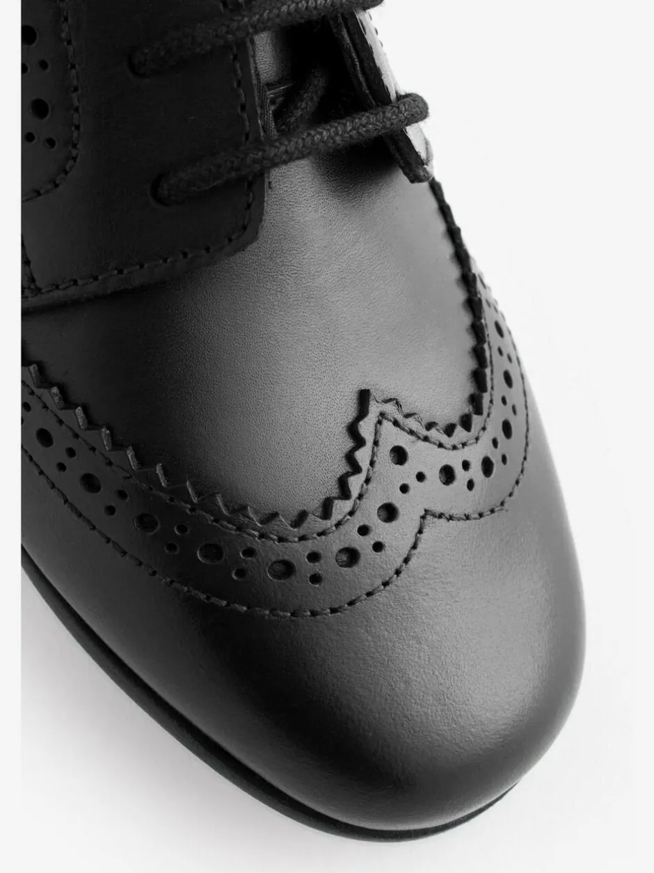 Next Standard Fit (F) Leather Brogue Lace-Up School Shoes Matt Black Outlet