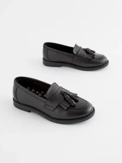 Next Standard Fit (F) Leather Tassel Loafer School Shoes Matt Black Best