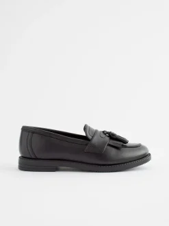 Next Standard Fit (F) Leather Tassel Loafer School Shoes Matt Black Best