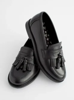 Next Standard Fit (F) Leather Tassel Loafer School Shoes Matt Black Best