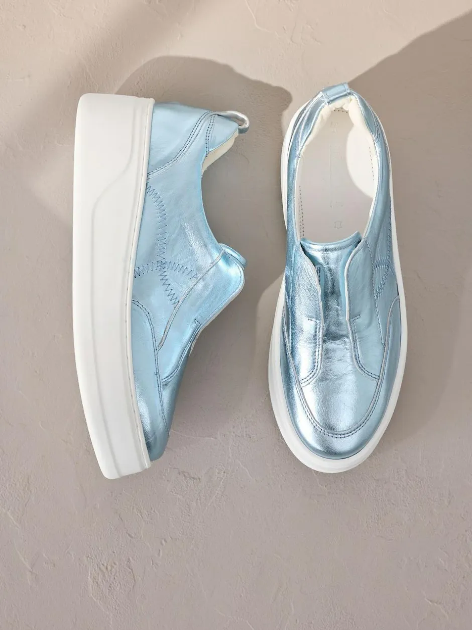 Next Slip On Signature Leather Chunky Wedge Platform Trainers Metallic Outlet