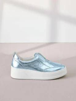 Next Slip On Signature Leather Chunky Wedge Platform Trainers Metallic Outlet