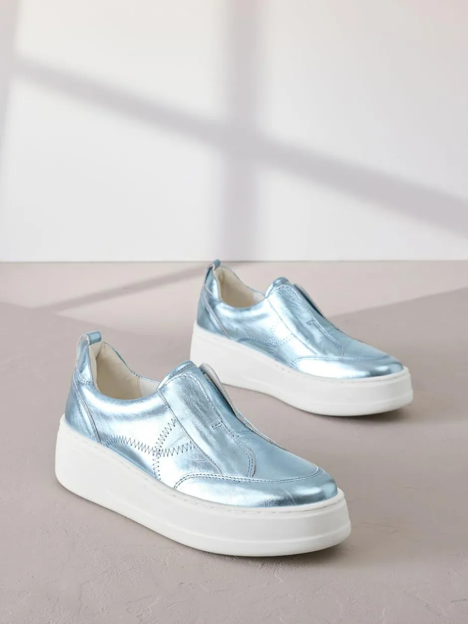 Next Slip On Signature Leather Chunky Wedge Platform Trainers Metallic Outlet