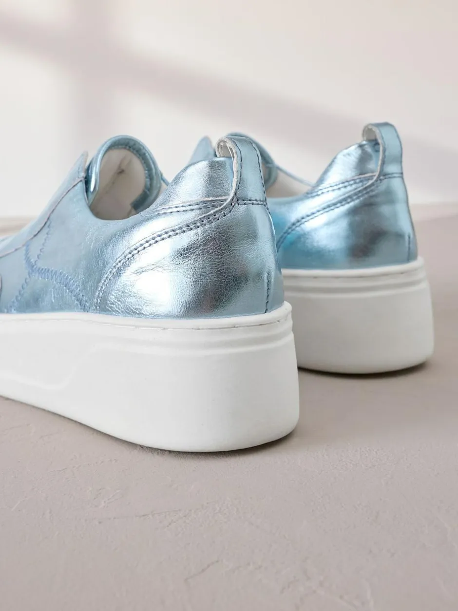 Next Slip On Signature Leather Chunky Wedge Platform Trainers Metallic Outlet
