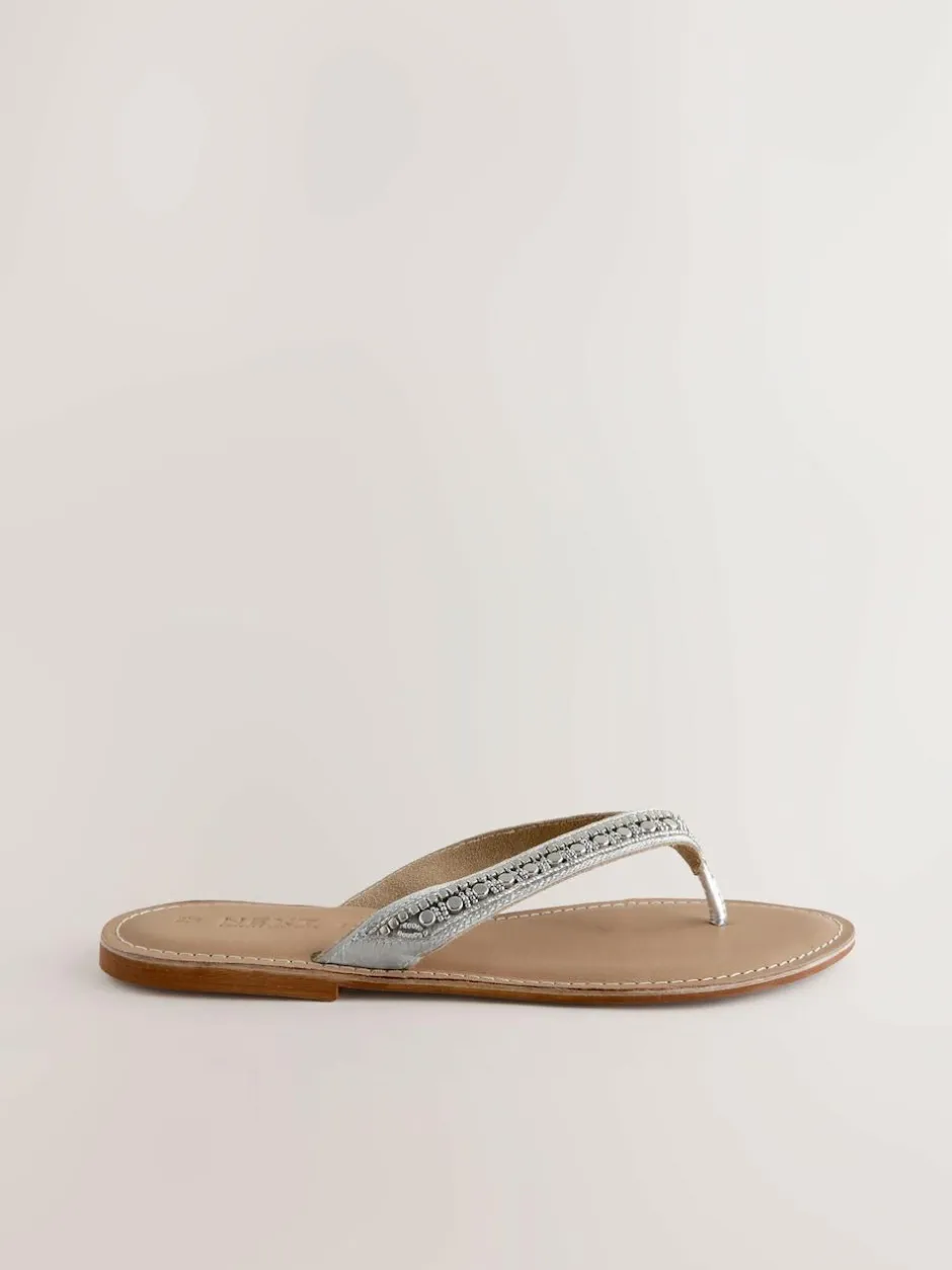 Next Metallic Standard/Wide Fit Beaded Toe Thong Sandals Best