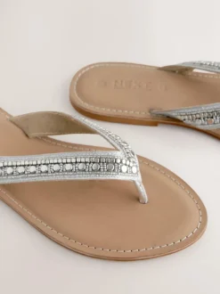 Next Metallic Standard/Wide Fit Beaded Toe Thong Sandals Best