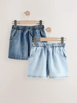 Next Mid Blue 100% Cotton Denim Shorts 2 Pack (3-16yrs) Clearance