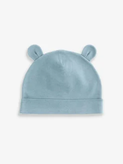Next Mid Blue Baby 100% Cotton Beanies 3 Pack (0-18mths) Sale