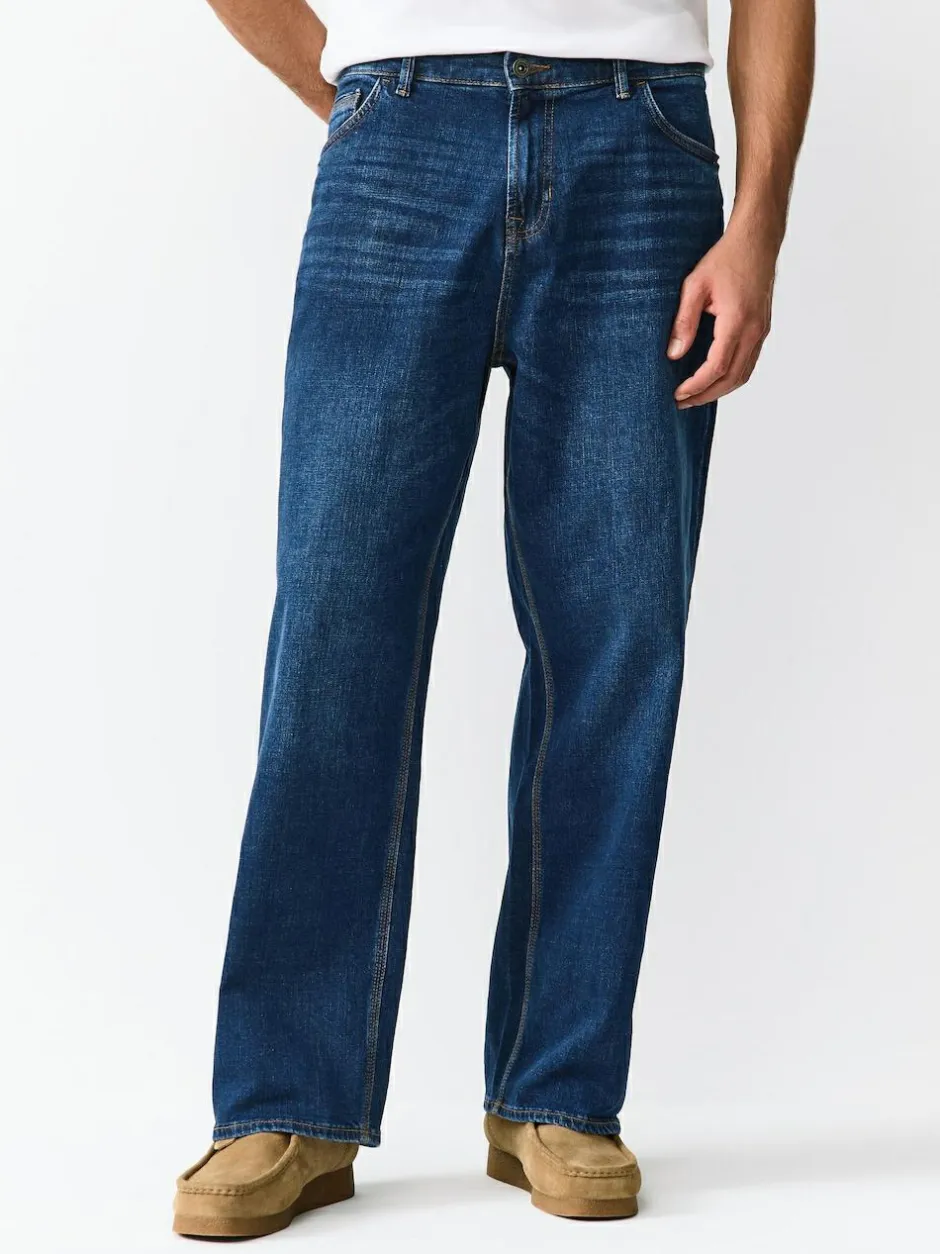 Next Mid Blue Baggy Fit Authentic Stretch Denim Jeans New