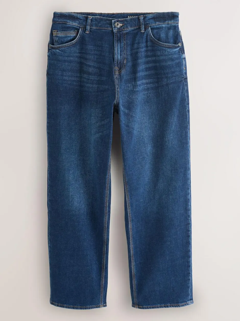 Next Mid Blue Baggy Fit Authentic Stretch Denim Jeans New
