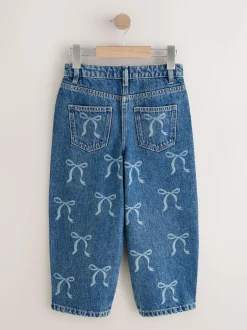 Next Mid Blue Barrel Fit Wide Floral Print Embellished Jeans (3-16yrs) Best