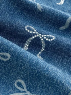 Next Mid Blue Barrel Fit Wide Floral Print Embellished Jeans (3-16yrs) Best