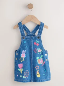 Next Denim Pinafore Dress (3mths-8yrs) Mid Blue Character Hot