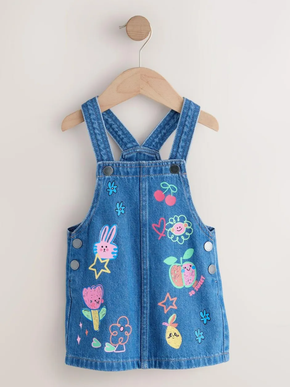 Next Denim Pinafore Dress (3mths-8yrs) Mid Blue Character Hot