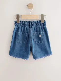 Next Mid Blue Daisy Embroidered Denim Shorts (3mths-7yrs) New