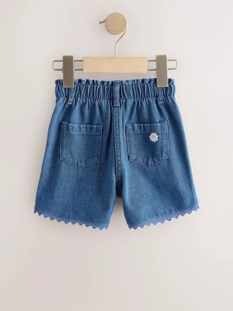 Next Mid Blue Daisy Embroidered Denim Shorts (3mths-7yrs) New